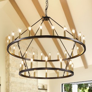 Modern Wagon Wheel Chandelier 2 Tier Farmhouse Chandeliers,Ceiling Pendant Light Fixture for Kitchen Entryway Dining Living Room - 1 of 4