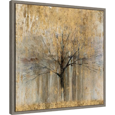 Gold Abstract Autumn Tree Framed Canvas Wall Art