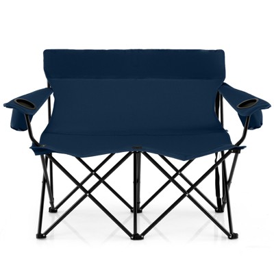 Tangkula Oversized Double Camping Chair 2-Person Outdoor Heavy Duty Lawn Chair with Armrests & Cup Holders