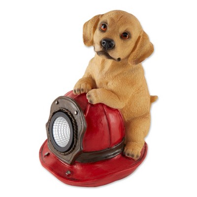 6" Polyresin Dog and Fire Helmet Solar Statue - Zingz & Thingz