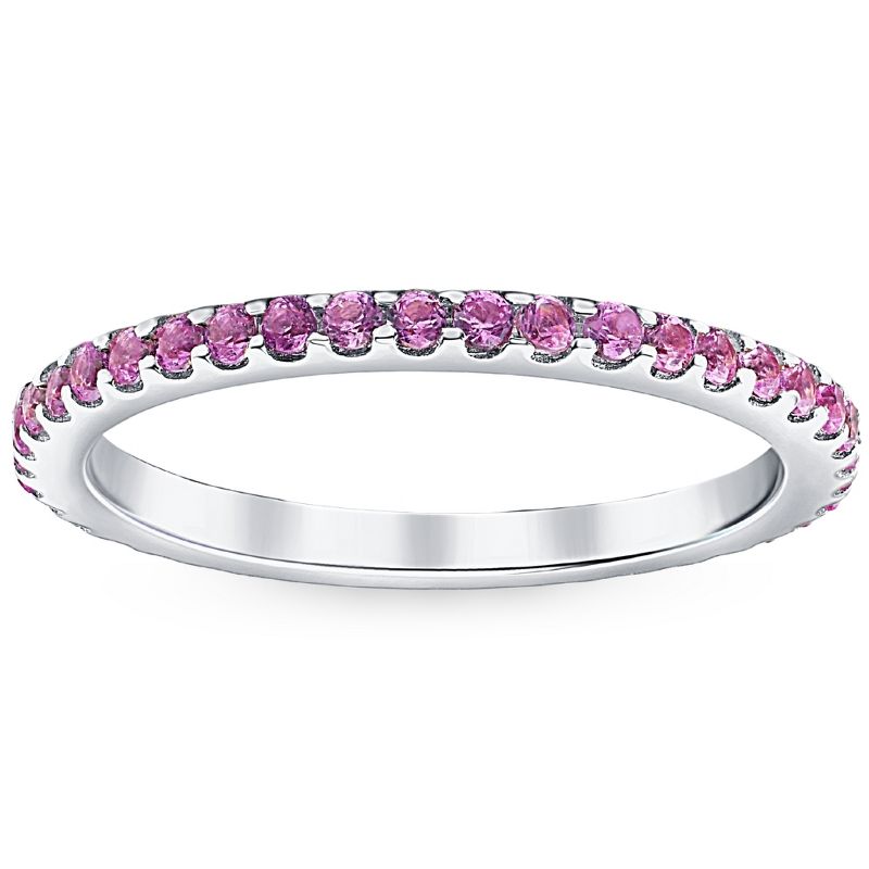 Pompeii3 3/4Ct Pink Sapphire Stackable Ring Wedding Band 10k White Gold, 1 of 6