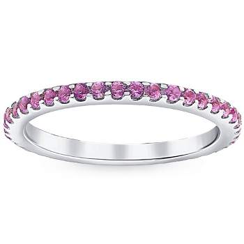 Pompeii3 3/4Ct Pink Sapphire Stackable Ring Wedding Band 10k White Gold