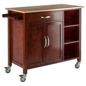 Mabel Kitchen Cart Wood/Walnut/Natural - Winsome: Mobile Storage Unit with Towel Rack, Hardwood Frame - 1 of 4
