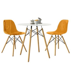 LeisureMod Dover 3-Piece Dining Set with Round White MDF Top Bistro Table and 2 Plastic Chairs - 1 of 4