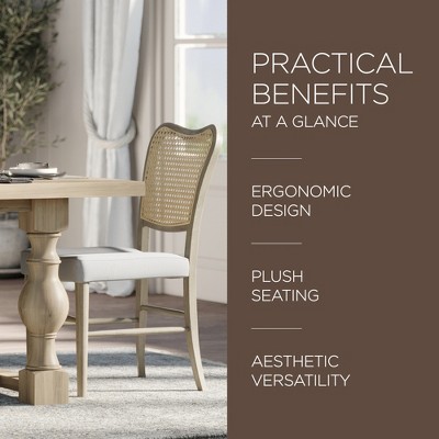 Antiqued Grey Cane Back Linen Upholstered Side Chair Set