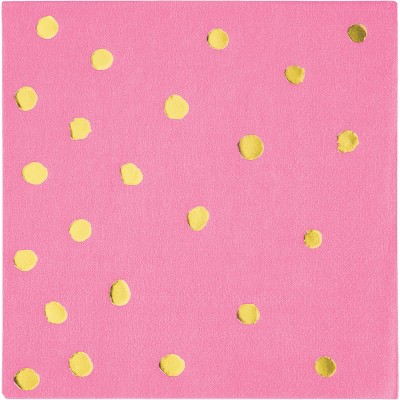 16ct Confetti Foil Cocktail Beverage Napkins Pink