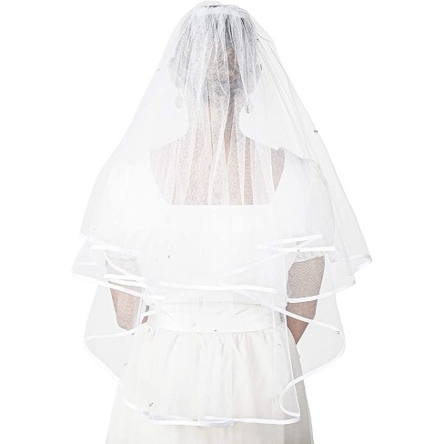 Sparkle and Bash 2 Tier Veil for Bride, White Bridal Wedding Veil with Crystals (30 In) - image 1 of 4