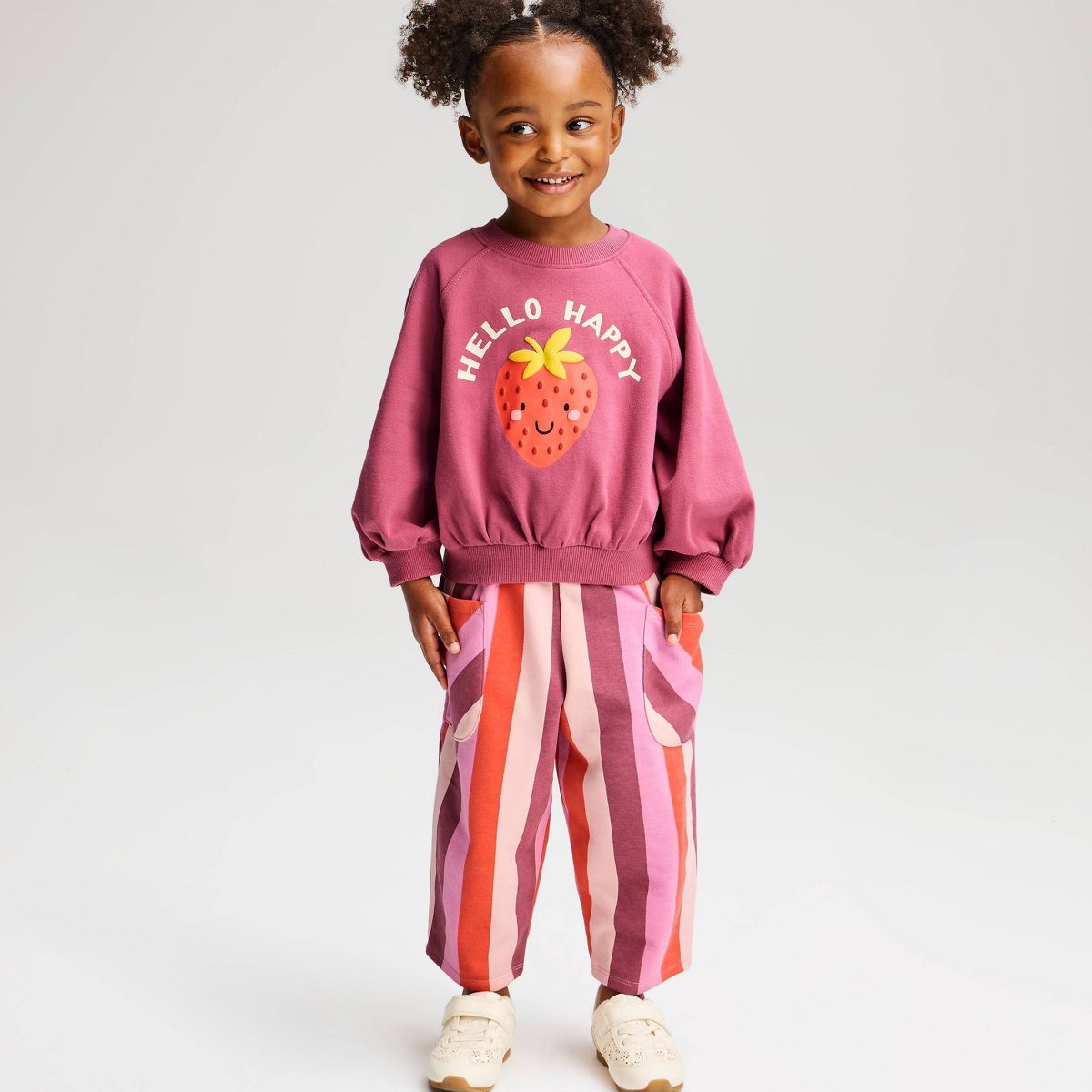 Baby and Toddler Girls' Strawberry Striped French Terry Top & Pants Set 2pc - Cat & Jack™ Mauve
