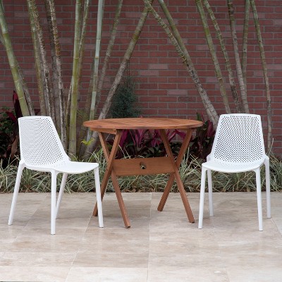 3pc Elvis Round Eucalyptus/Resin Patio Bistro Set White - Amazonia