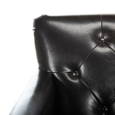 Colin Brown Leather Tufted Accent Chair with Birch Legs