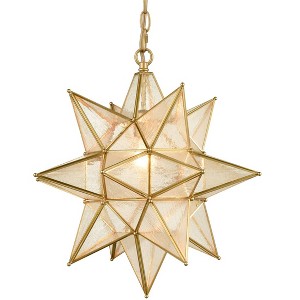 Claxy Moravian Star Pendant Chandelier Seeded Glass Gold Light 19 Inches - 1 of 4