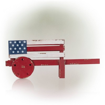 21" Rustic Red and White Wooden Wheelbarrow Planter