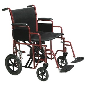 Drive Medical Bariatric Heavy Duty Transport Wheelchair with Swing Away Footrest, 20" Seat, Red - 1 of 4