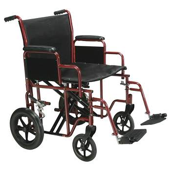 Drive Medical Bariatric Heavy Duty Transport Wheelchair with Swing Away Footrest, 20" Seat, Red