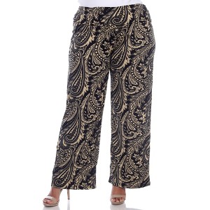 Women's Plus Size Printed Palazzo Pants - White Mark - 1 of 4