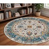 7' Blue and Orange Floral Power Loom Round Rug - 2 of 3