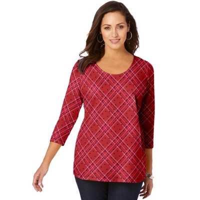 Jessica London Women's Plus Size Scoop-neck Tee, 38/40 - Red Dot Plaid :  Target