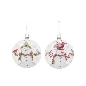 Transpac Glass 4.5 in. Multicolored Christmas Snowman with Bird Ornament Set of 2 - 1 of 2