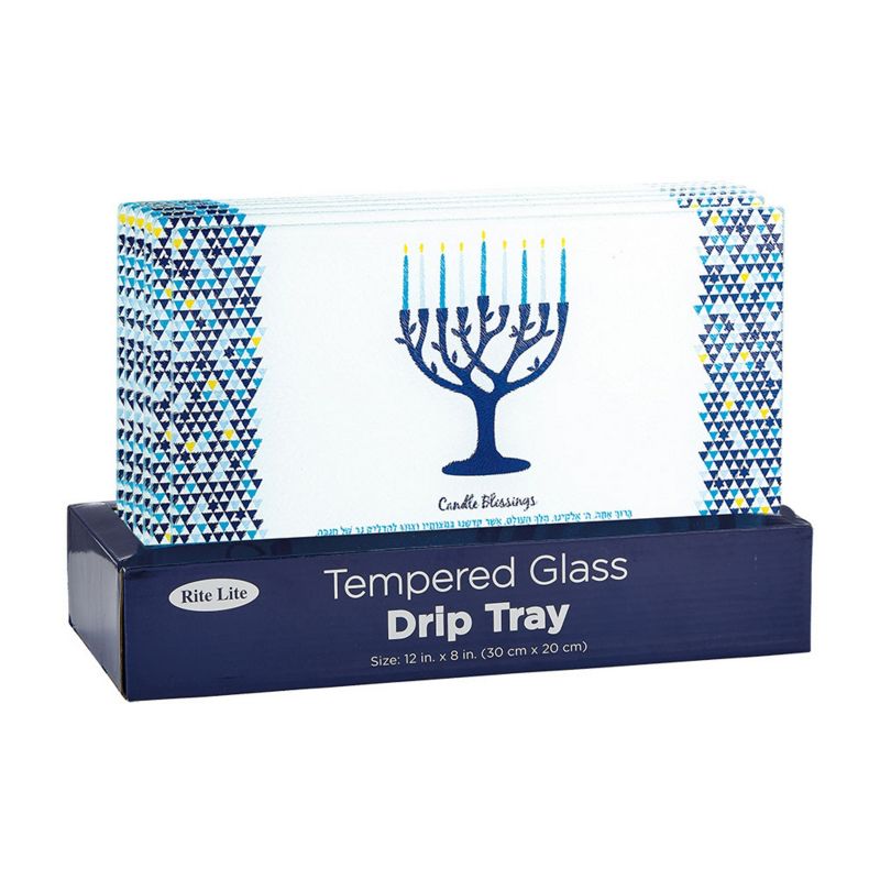 Rite Lite 11.75" Tree of Life Inspired Hanukkah Menorah Tempered Glass Drip Tray - Blue/White, 3 of 5