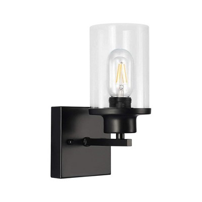 YANSUN 1-Light Antique Black Wall Sconce with Clear Glass Retro Farmhouse Urban Industrial Wall Light Bathroom Vanity Light