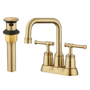 CASAINC 4 in. Centerset Double Handle 2 holes Bathroom Sink Faucet Lavatory Faucet with Stainless steel Drain in Brushed Nickel - 1 of 4