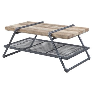 47.5" Oak and Sandy Coffee Table with Metal Mesh Shelf and Industrial Pipe Design for Living Room - 1 of 4