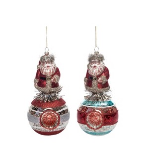Transpac Glass Figural Tinsel Santa Ornament Set of 2 Christmas Home Decorations - 1 of 1