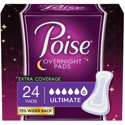 Poise Overnight Incontinence Fragrance Free Pads - Ultimate Absorbency - 24ct