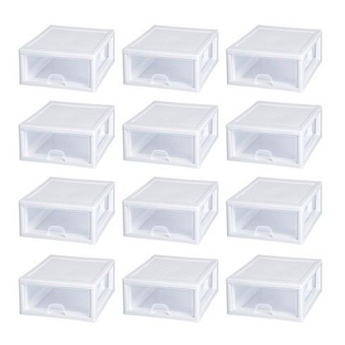 Sterilite 16 Qt Stacking Storage Drawer, Stackable Plastic Bin Drawer To  Organize Shoes And Clothes In Home Closet, White With Clear Drawer, 12-pack  : Target