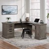 66"x66" Aspen Post 2 Cartons L Shape Desk Pebble Oak- Sauder: Office Workstation with Fixed Shelf - 2 of 4