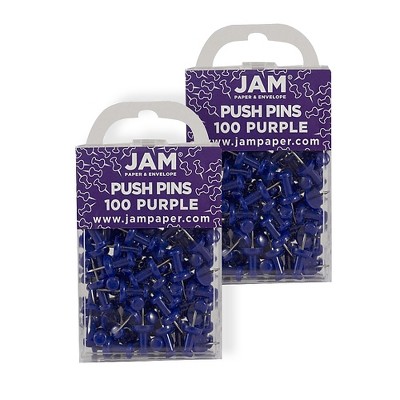 JAM Paper Colored Pushpins Purple Push Pins 2 Packs of 100 222419053A