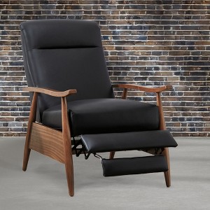 Top Grain Leather Wood Arm Recliner with Cushioned Headrest and Pocket Coil Seating - 1 of 4