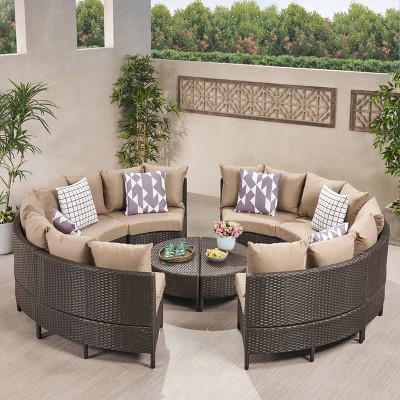 Newton 10pc Wicker Patio Lounge Set - Dark Brown with Taupe Cushions - Christopher Knight Home