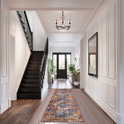 Rust and Blue Vintage Medallion Fringe Runner Rug
