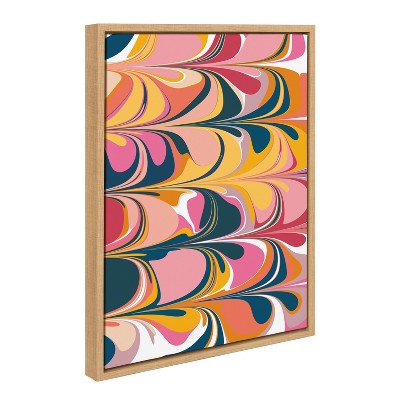 Colorful Abstract Swirls Canvas Print with Natural Frame