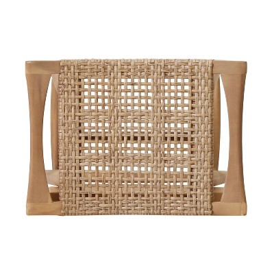 Light Brown Acacia Wood and Wicker Outdoor Bar Stools, Set of 4