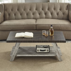 48" Wood Coffee Table with Shelf, Wide-Angled Legs, and Hardwood Veneer Top for Living Room or Home - 1 of 4
