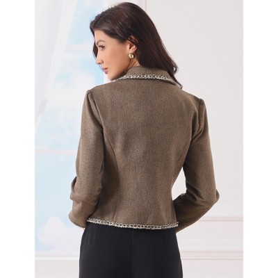INSPIRE CHIC Women's Dressy Casual Tweed Jacket Double Breasted Long Sleeve Crop Blazer X-Large Brown — фото 3