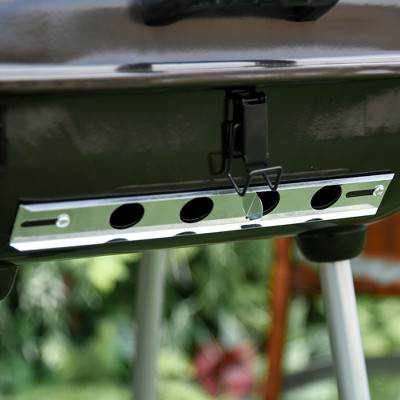 Portable Black Charcoal Grill with Smoker and Shelves