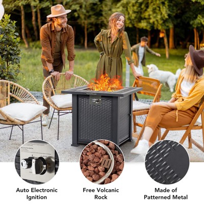 28 Inch Propane Fire Pit Table, 50000BTU Rectangle Fire Table with Cover, Sturdy Steel and Iron Fence Surface, CSA Safety Certified