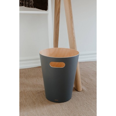 Spruce Green Wood Bathroom Waste Basket with Integrated Handles