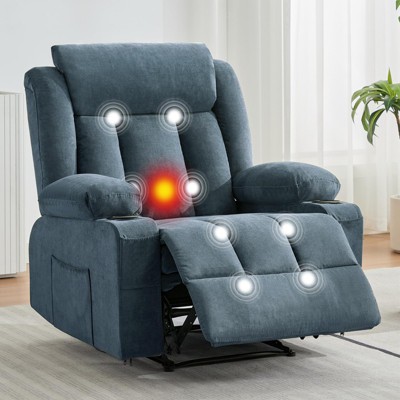 Recliner Chair, Manual Reclining Sofa with Massage and Heat, Comfy Overstuffed Rocking Chair with Side Pockets