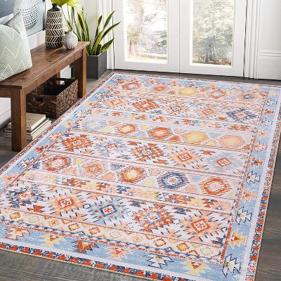 Area Rug Living Room Rug Non Slip Washable Rugs for Bedroom Boho Aesthetic Carpet Stain-Resistant Foldable Thin Floor Cover