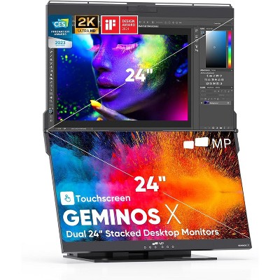 Mobile Pixels MPGEMINOSX-RB Geminos X 24" Dual-Screen Monitor, 2K Touchscreen, 65W USB-C Charging, 1080P Webcam, Ergo Design - Certified Refurbished