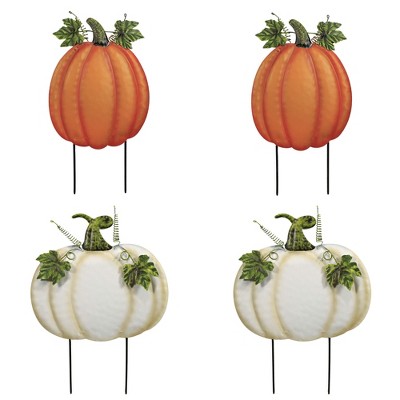 Home & Garden 17.0" 4 Multi Colored Pumpkins Out Side Fall Metal Direct Designs International  -  Decorative Garden Stakes