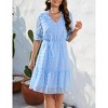 Coolmee Women's Summer Dress Short Sleeve V Neck Dress Lightweight Ruffle Solid color Mini Dress - 2 of 4