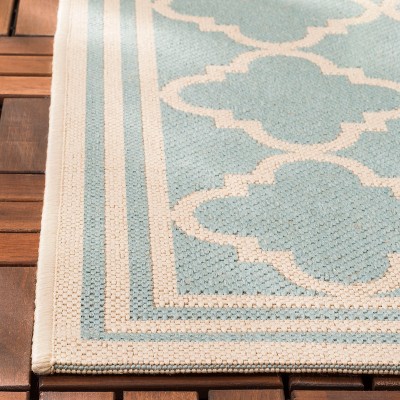 Aqua and Cream Square Synthetic Indoor/Outdoor Rug