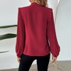 Women's Bow Tie Neck Long Sleeve Buttton Cuff Chiffon Elegant Blouse - 2 of 4