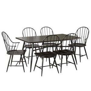Buylateral 7pc Milo Rectangular Wood with Metal Fram Dining Set Black/Espresso Brown: Scandinavian Style, Non-Extension Table, Armless Chairs - 1 of 4