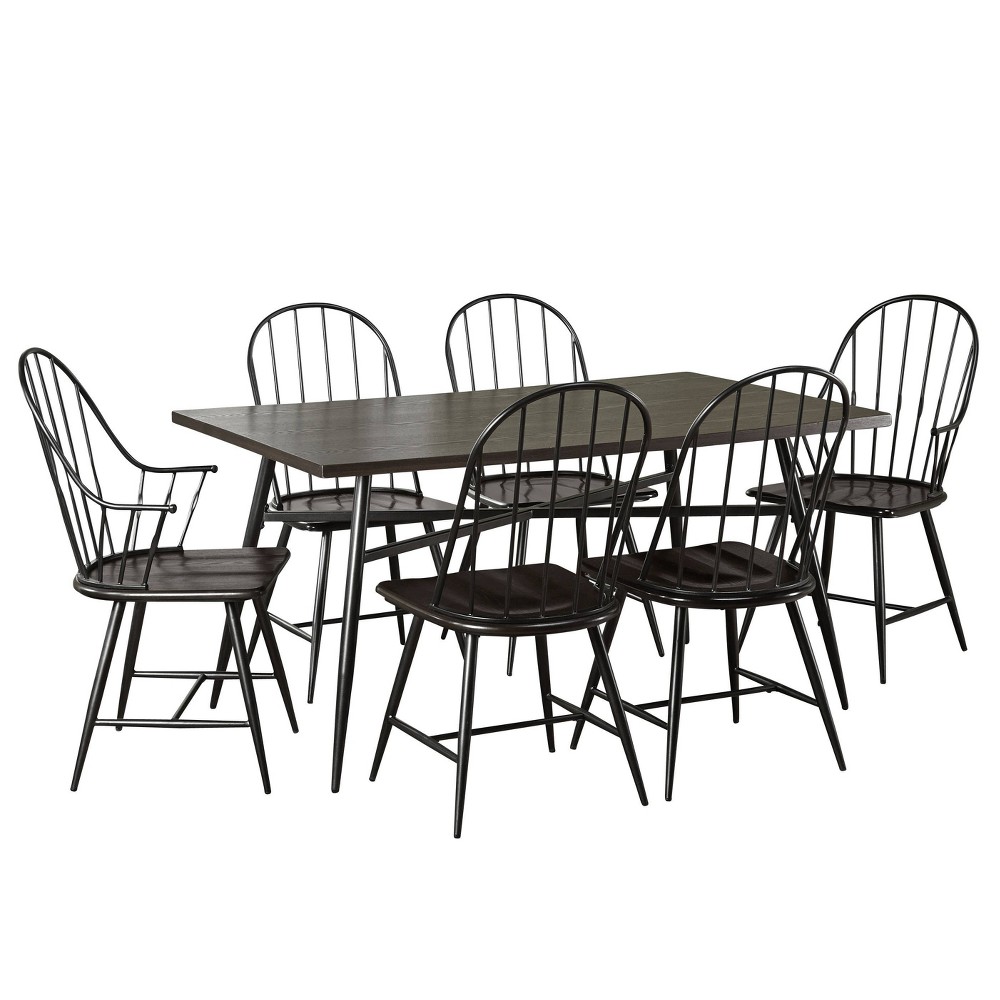 Photos - Dining Table 7pc Milo Rectangular Wood with Metal Fram Dining Set Black/Espresso Brown